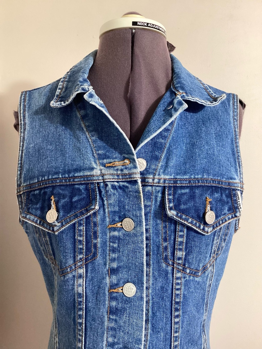 Nada Nuff Vtg Button Up Jean Denim Mini Dress Jrs M - Picture 6 of 15